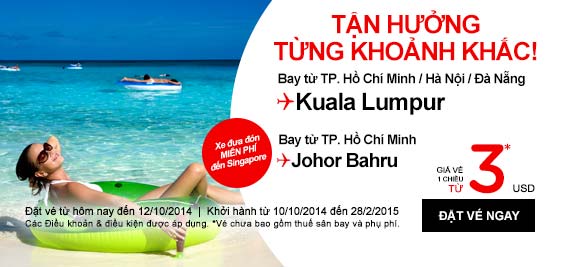 Air Asia bán vé siêu rẻ đi Kuala Lumpur 3 USD