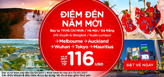 Air Asia khuyến mãi dịp mừng xuân mới vé cực rẻ 3 USD