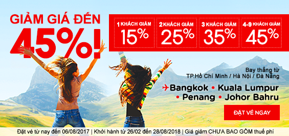 Air Asia khuyến mãi giảm đến 45% giá vé