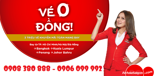 Air Asia khuyến mãi sốc 3 triệu vé máy bay 0 đồng