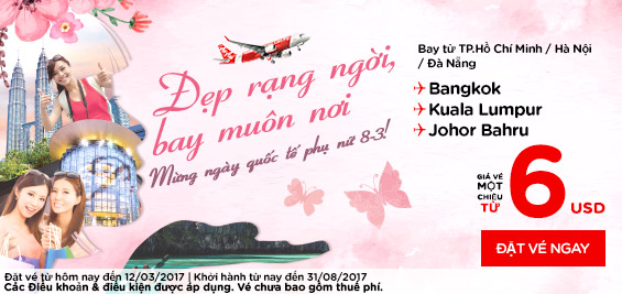 Air Asia tung vé 6 USD mừng ngày 8/3