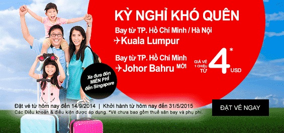 Air Asia tung vé đi Johor Bahru cực sốc 4 USD
