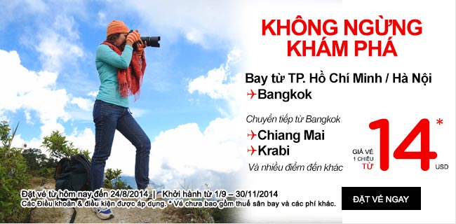 Air Asia tung vé rẻ đi Bangkok 14 USD