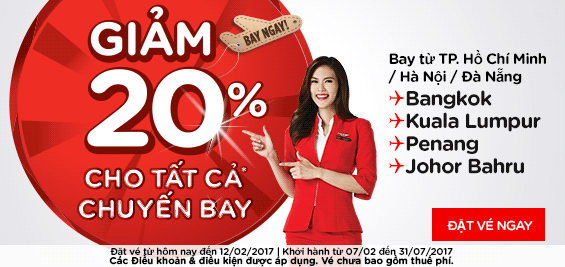 AirAsia bất ngờ giảm 20% giá vé toàn mạng bay