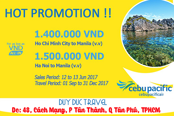 Book ngay vé đi Manila hãng Cebu Pacific 1 400 000đ
