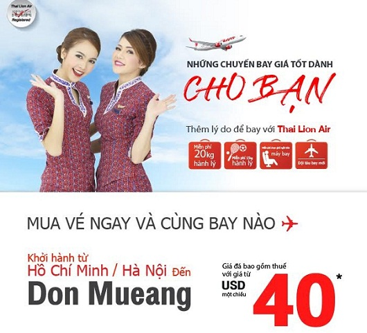 Book ngay vé rẻ Thai Lion Air đi Bangkok 40 USD