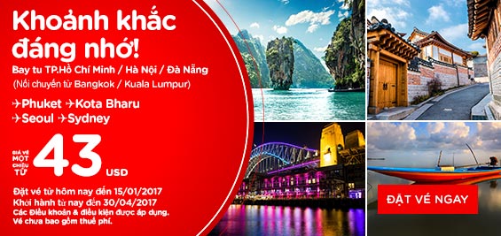 Cất cánh du xuân với vé máy bay Air Asia giá rẻ 4 USD