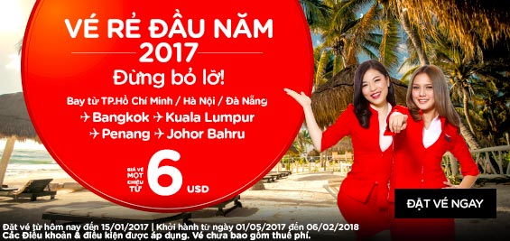 Cất cánh du xuân với vé máy bay Air Asia giá rẻ 4 USD