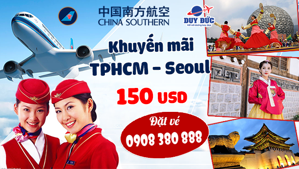China Southern Airlines khuyến mãi vé đi Seoul 150 USD