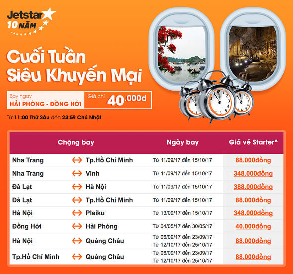Cuối tuần siêu khuyến mãi vé Jetstar giá từ 40k