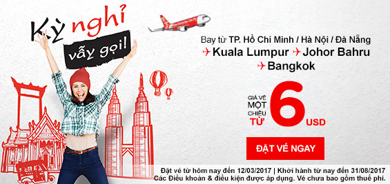 Đặt ngay vé khuyến mãi đầu tuần AirAsia 6 USD