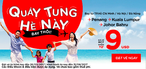 Đặt vé Air Asia 6 USD quẩy tung hè này