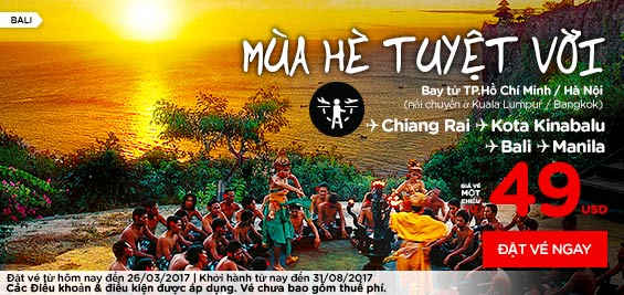 Đặt vé Air Asia 6 USD quẩy tung hè này