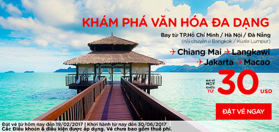 Đặt vé AirAsia ngày lễ tình nhân Valentine 4 USD