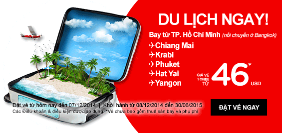 Đặt vé máy bay đi Chiang Mai 46 USD của Air Asia