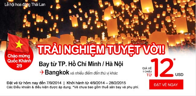 Air Asia hé lộ giá vé $12 đến Bangkok vào tháng 9 này