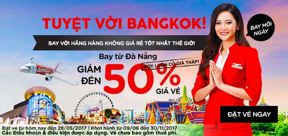 Hãng Air Asia giảm giá 50% vé đi Bangkok