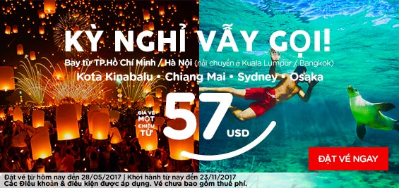 Hãng Air Asia giảm giá 50% vé đi Bangkok