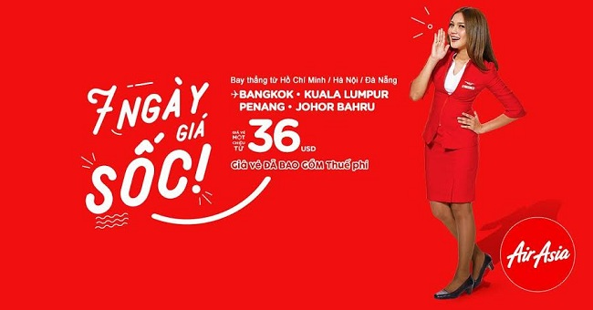 Khuyến mãi 7 ngày giá sốc của Air Asia giá 36 USD