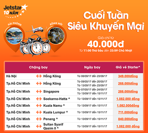 Khuyến mãi cuối tuần vé máy bay rẻ Jetstar giá chỉ từ 40k