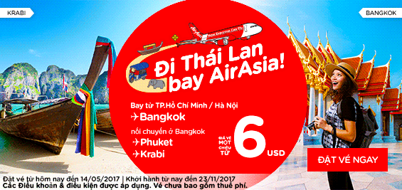 Khuyến mãi thứ 2 vé máy bay Air Asia 6 USD