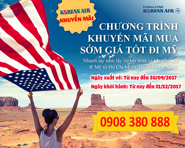 Korean Air khuyến mãi vé rẻ đi Mỹ khứ hồi 795 USD