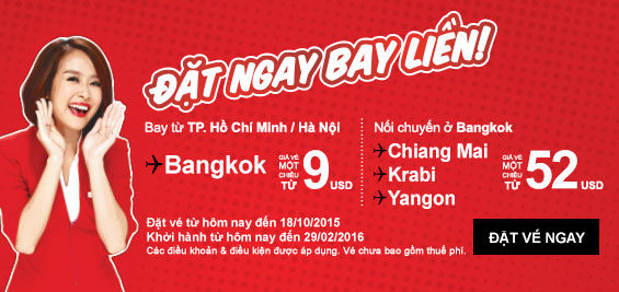 Air Asia triển khai vé đi Bangkok 9 USD