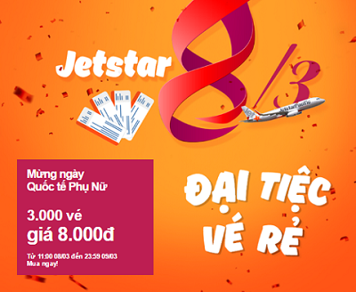 Mùng 8/3 Jetstar tung 3000 vé máy bay giá 8 000đ