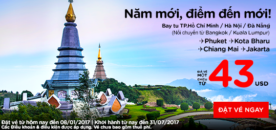 Sốc! Năm mới 2017 khuyến mãi khủng vé Air Asia 4 USD