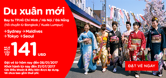 Sốc! Năm mới 2017 khuyến mãi khủng vé Air Asia 4 USD