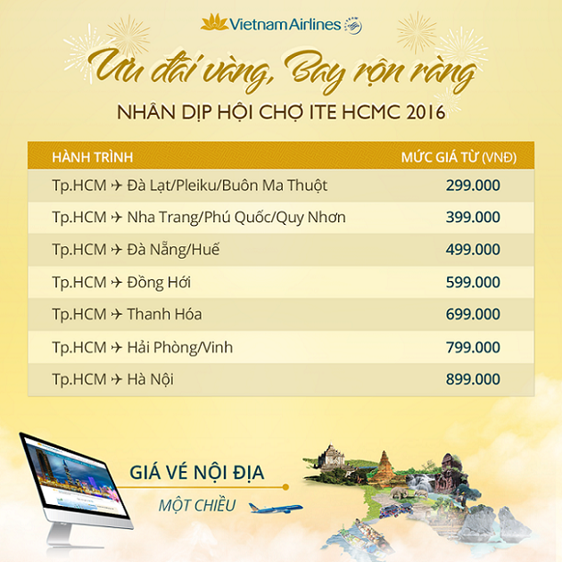 Ưu đãi vàng, bay rộn ràng cùng Vietnam Airlines 299 000đ
