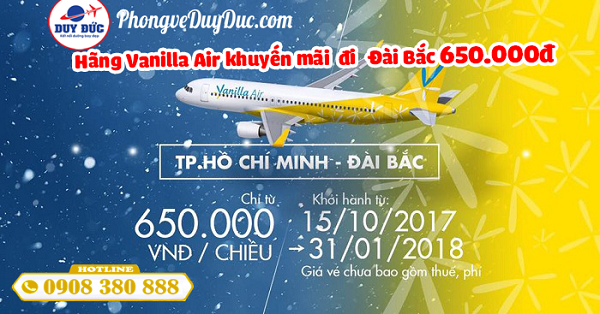 Vanilla Air khuyến mãi vé đi Đài Bắc 650.000đ