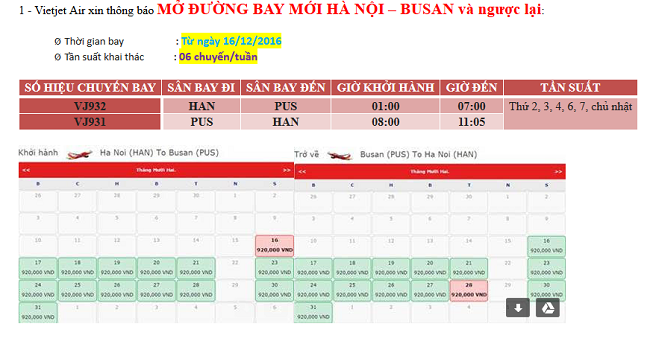 Vietjet mở đường bay Hà Nội đi Busan (Hàn Quốc)