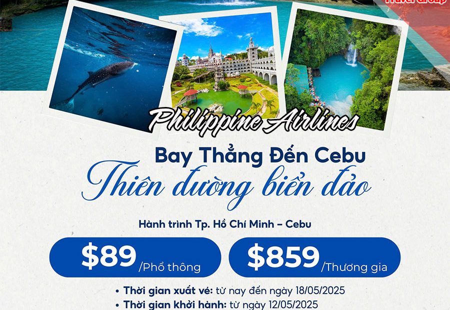 Bay thẳng TpHCM đến Cebu giá từ 89 USD hãng Philippine Airlines!
