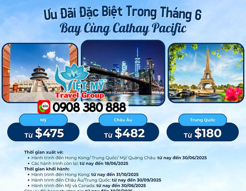 Cathay Pacific ưu đãi vé bay Mỹ, châu Âu, Hồng Kông, Trung Quốc