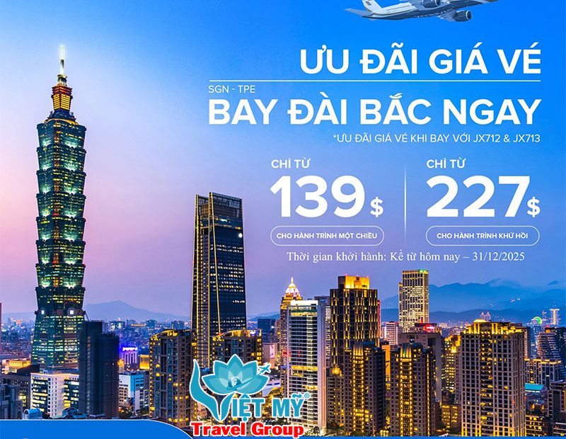 Khuyến mãi bay TpHCM đến Đài Bắc - Giá chỉ từ 139 USD