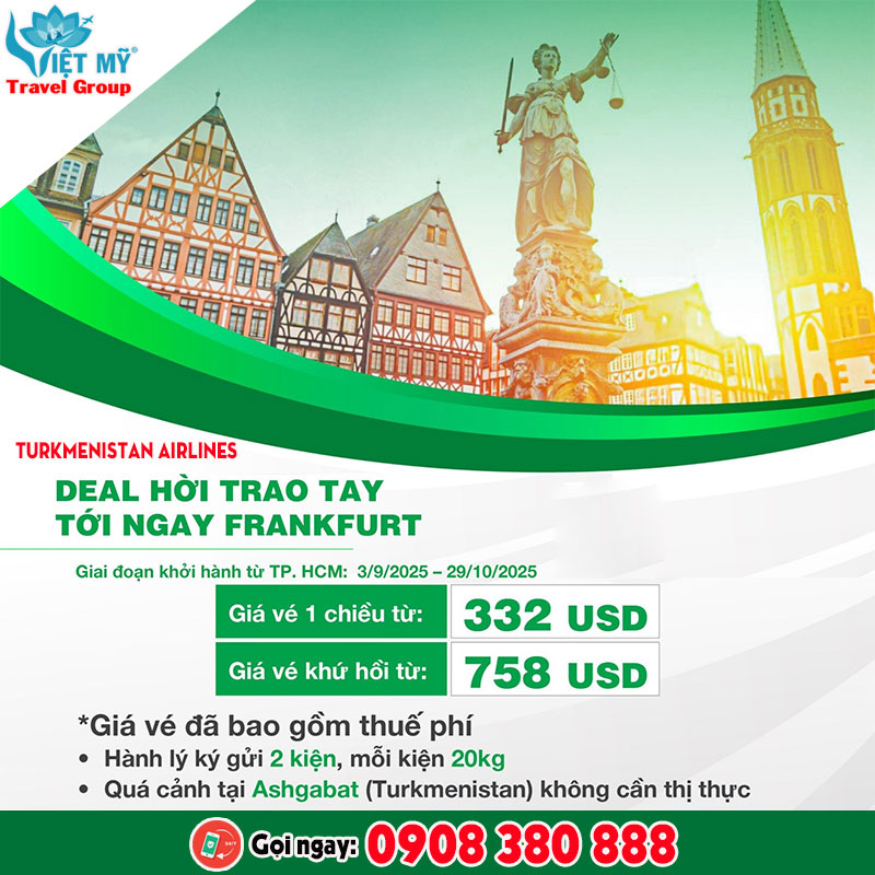 Bay Sài Gòn đi Frankfurt giá rẻ cùng Turkmenistan Airlines