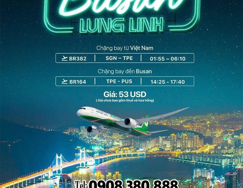 EVA Air mở đường bay mới đến Busan từ 28/10/2025