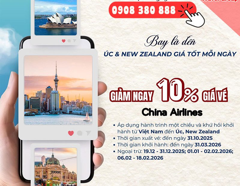 Bay Úc & New Zealand giá tốt mỗi ngày cùng China Airlines
