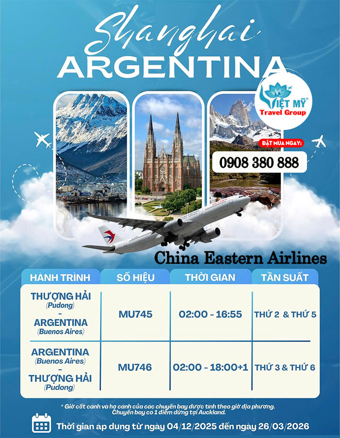 Bay thẳng từ Thượng Hải đến Buenos Aires cùng China Eastern Airlines (chỉ gần 29 giờ)