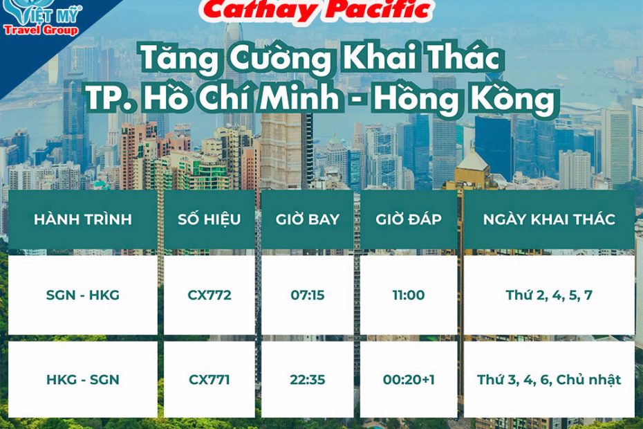 Cathay Pacific tăng chuyến bay TPHCM - Hồng Kông từ 26/10/2025