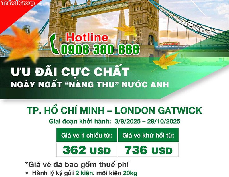Ưu đãi vé máy bay đi London mùa thu cùng Turkmenistan Airlines
