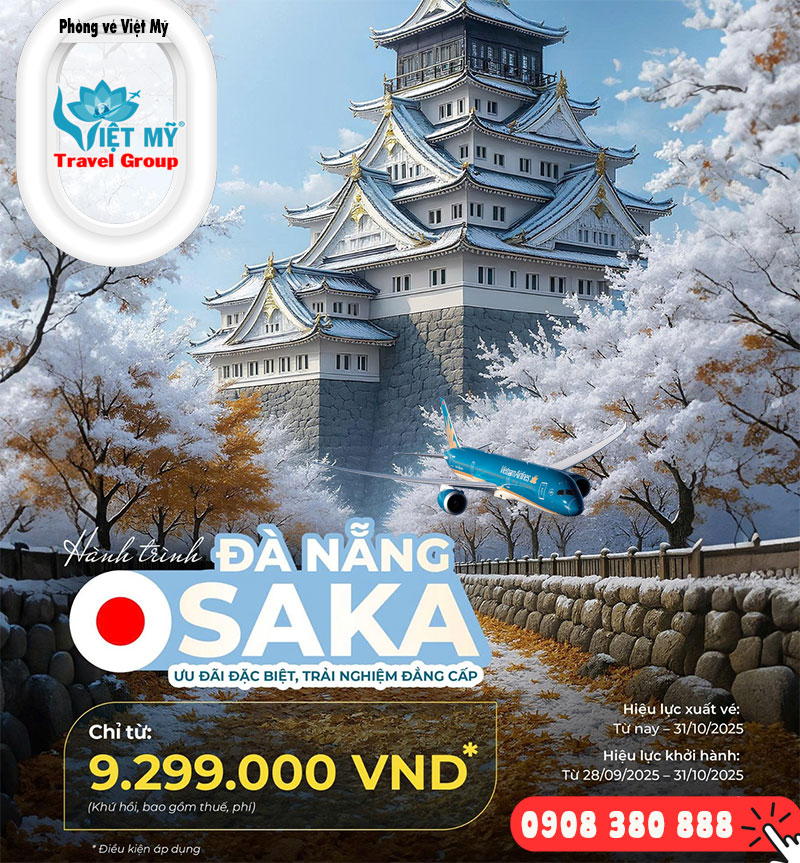 Vietnam Airlines khuyến mãi vé Đà Nẵng đi Osaka tháng 10 chỉ từ 9.299.000 VND
