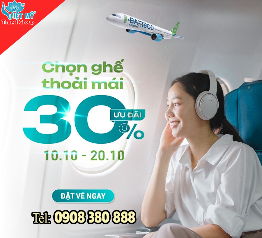 Bamboo Airways ưu đãi 30% phí chọn ghế tháng 10