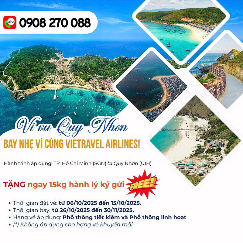 Bay Vietravel Airlines đến Quy Nhơn - Nhận ngay hành lý ký gửi miễn phí!