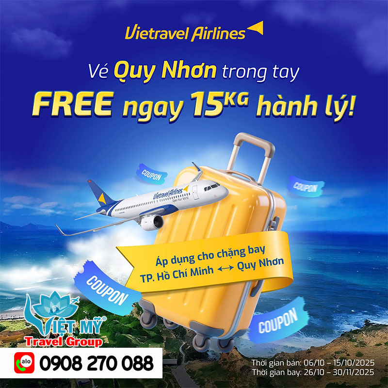 Vietravel Airlines mở bán vé TP.HCM – Quy Nhơn: Tặng ngay 15kg hành lý ký gửi
