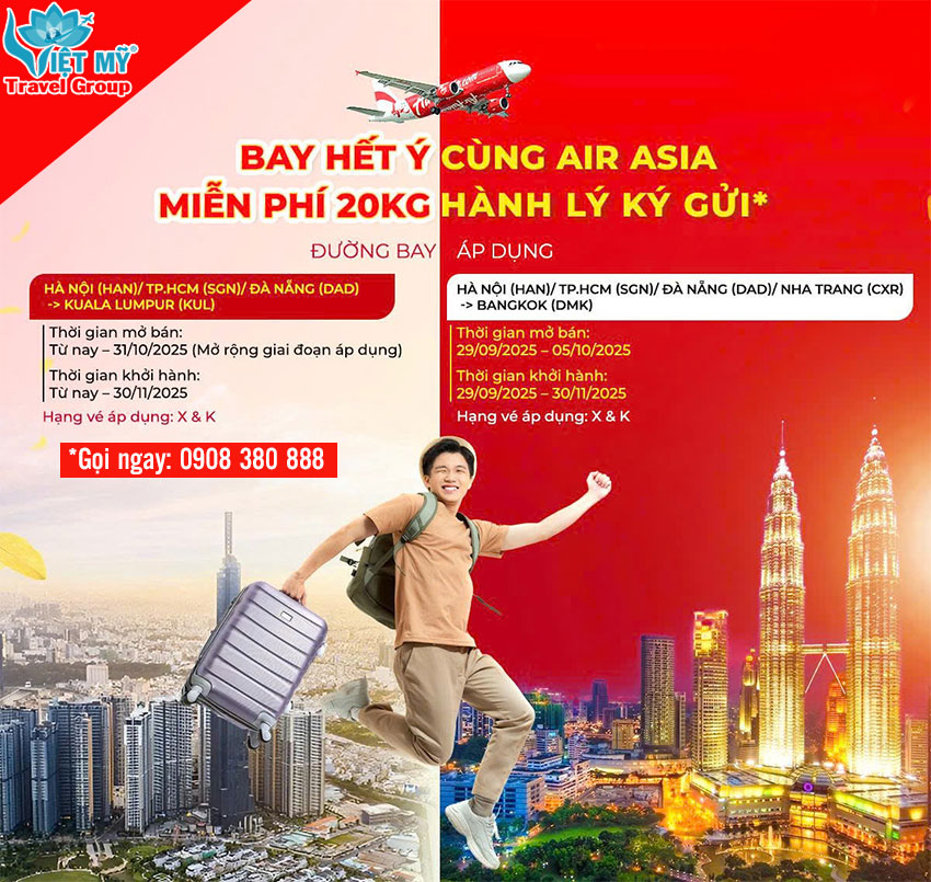 Bay hết ý cùng AirAsia - Miễn phí 20kg hành lý ký gửi