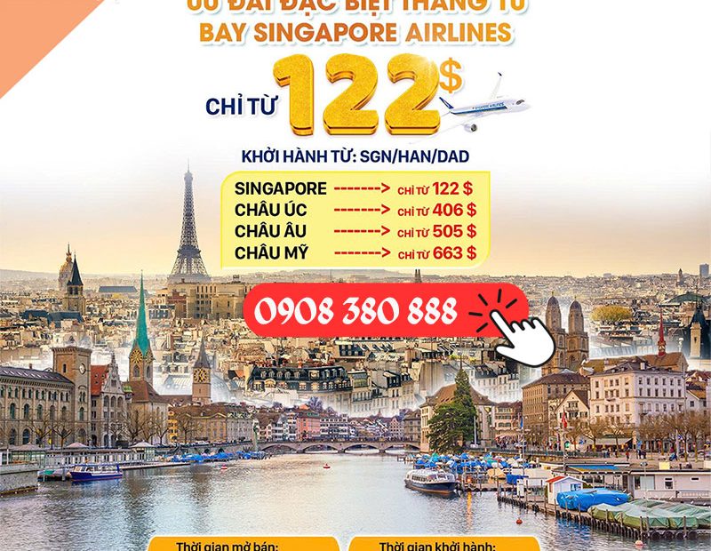 Bay Singapore Airlines chỉ từ 122 USD trong tháng 10 này