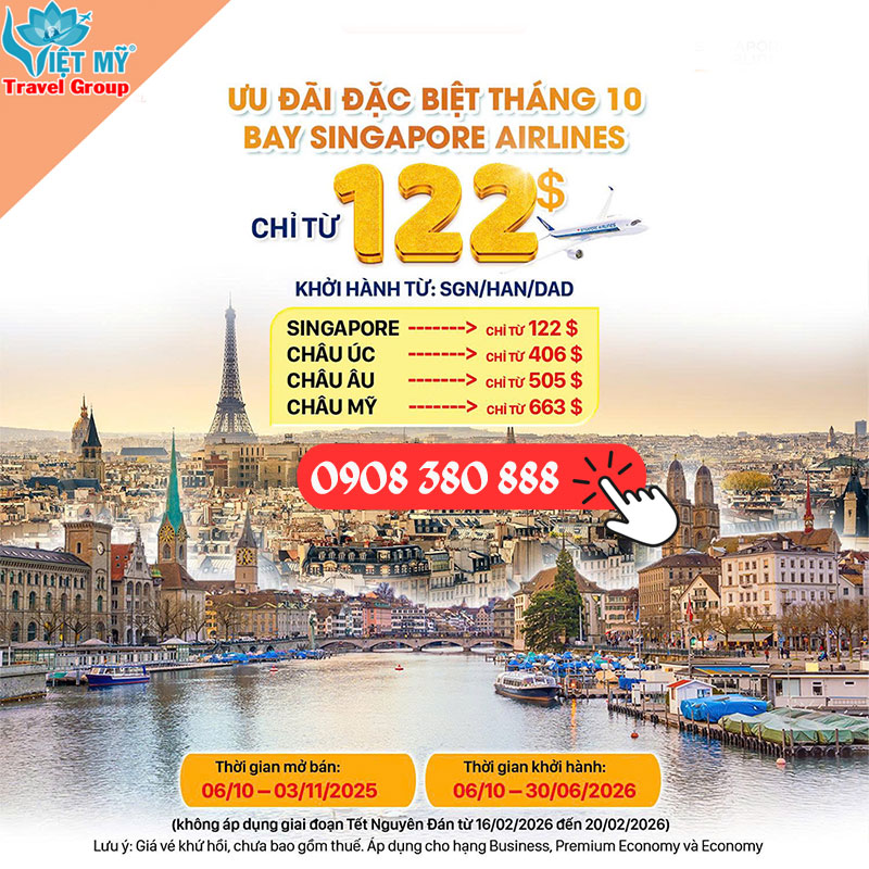 Bay Singapore Airlines chỉ từ 122 USD trong tháng 10 này