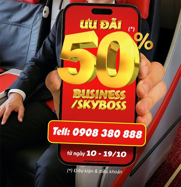 Ưu đãi vé Hạng Thương Gia Vietjet – GIẢM đến 50% từ 10-19/10
